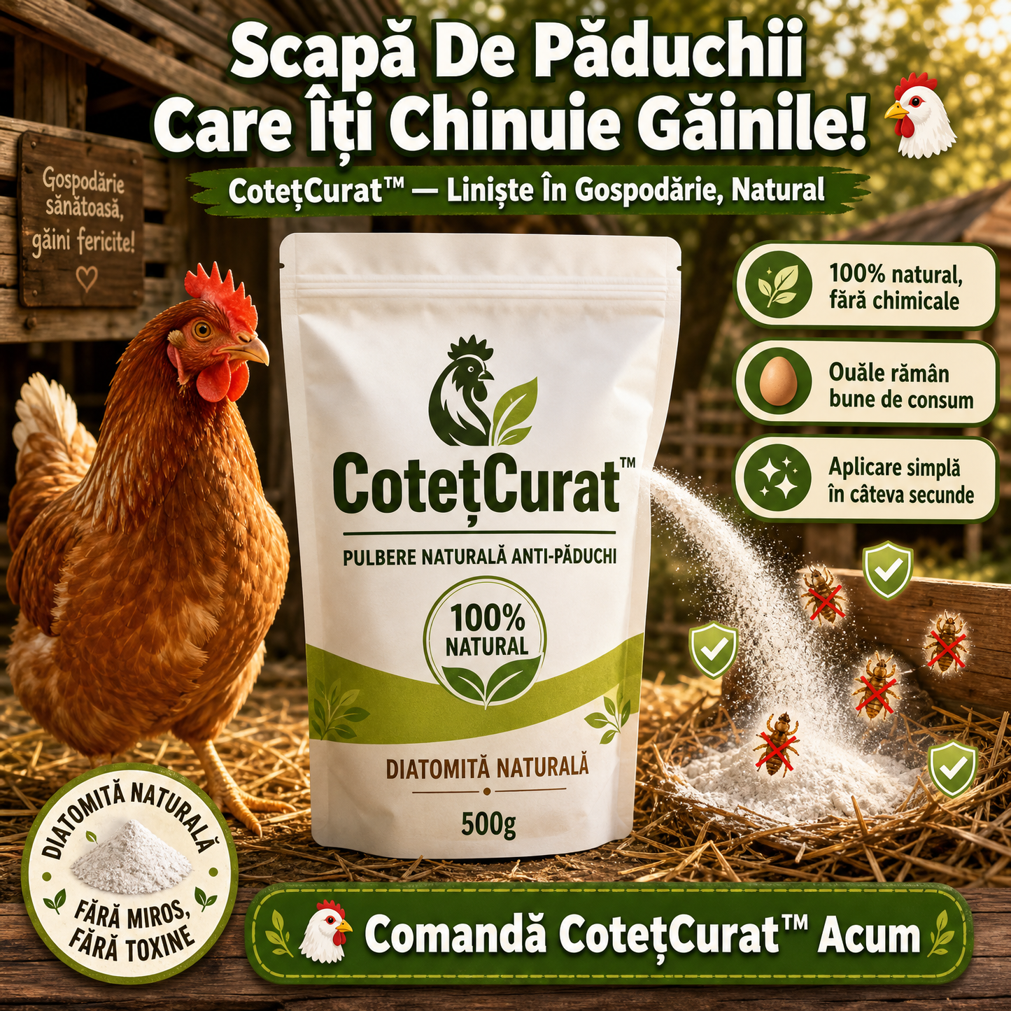 Pulbere Naturală Anti-Păduchi CotețCurat™