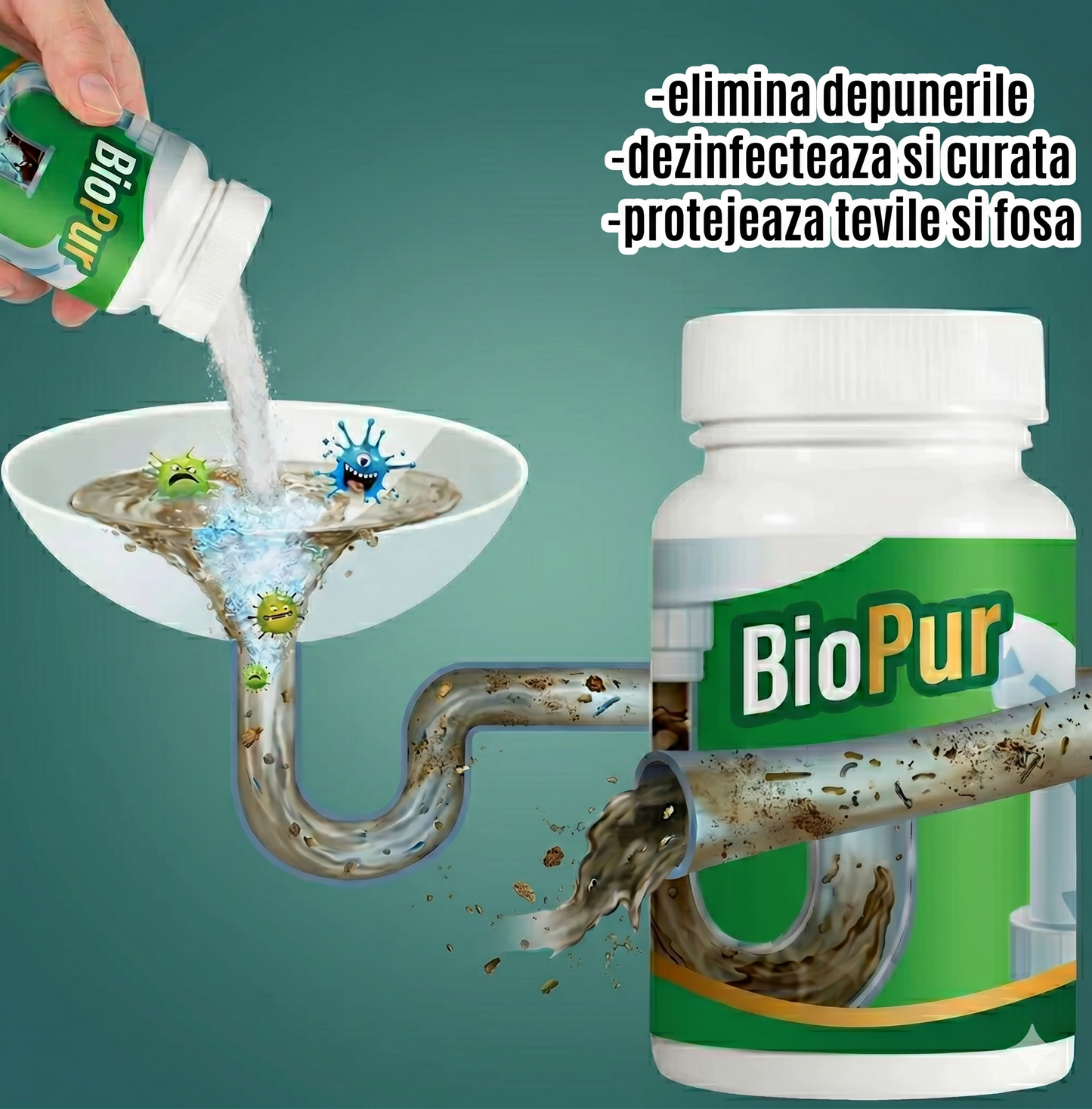 Pudră desfundat tevi și fosă septică-BioPur™